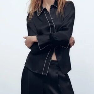 32. Zara Black Rhinestone Accented Long Sleeve Button Down